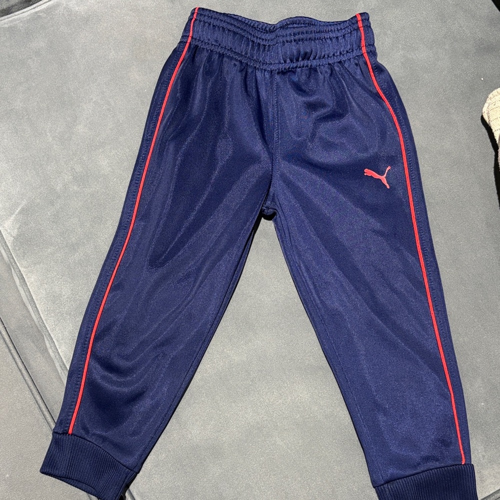 Puma Boys Dark Blue Joggers with Red Accents